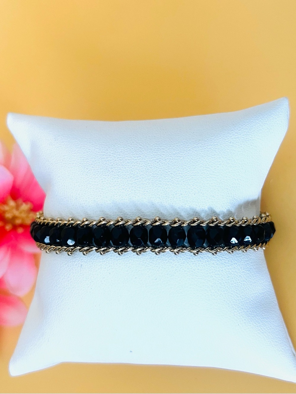 Vintage gold plated black crystals bracelet box clasp